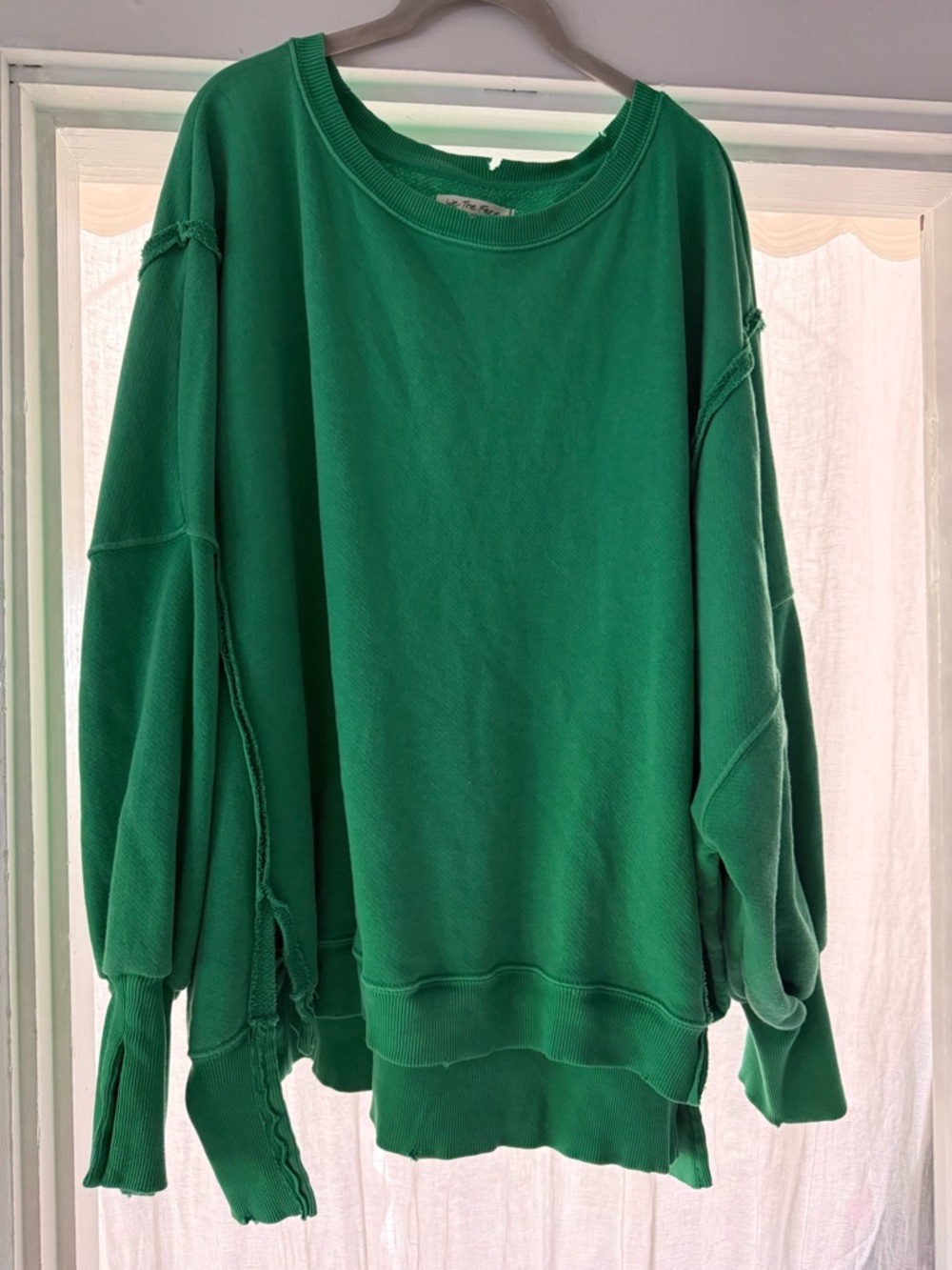 Free People. We The Free Camden Oversized Distressed Crewneck Sweater in Green